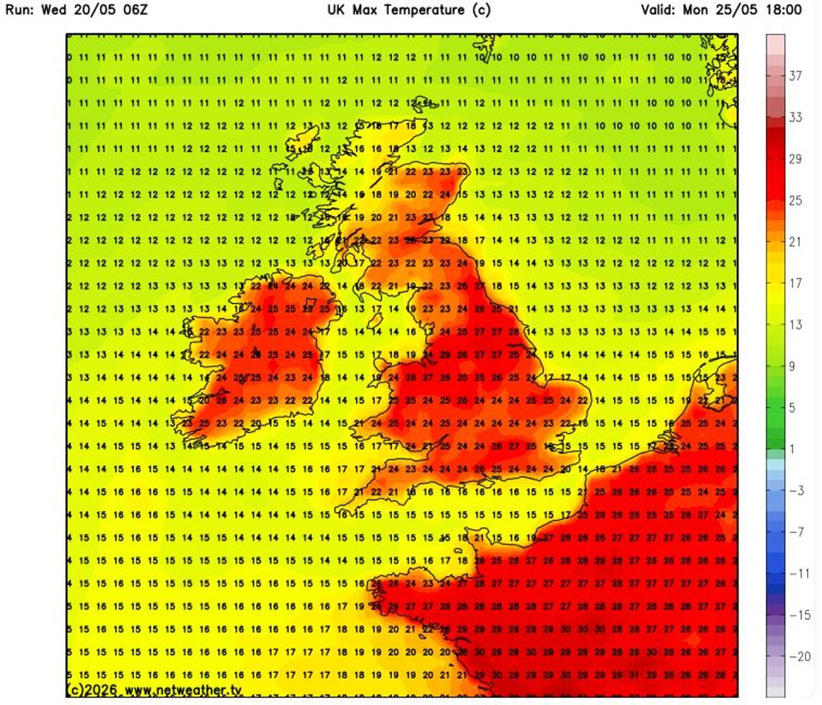 Monday temperature map