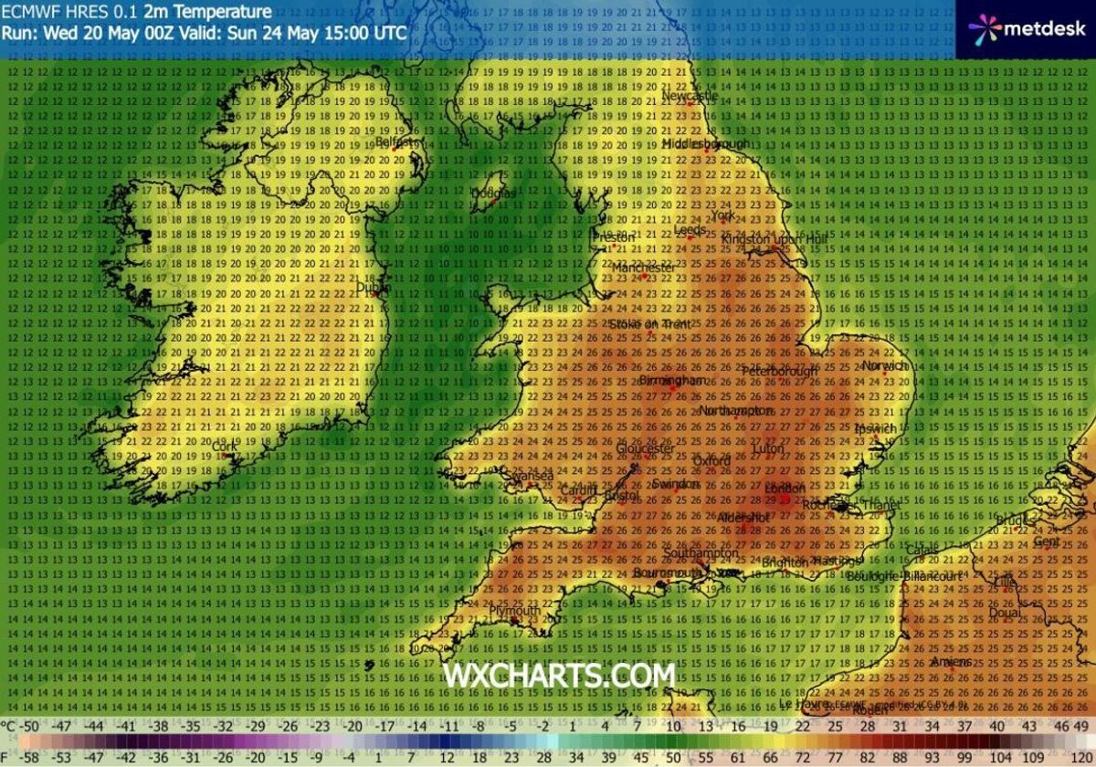 Sunday temperature map