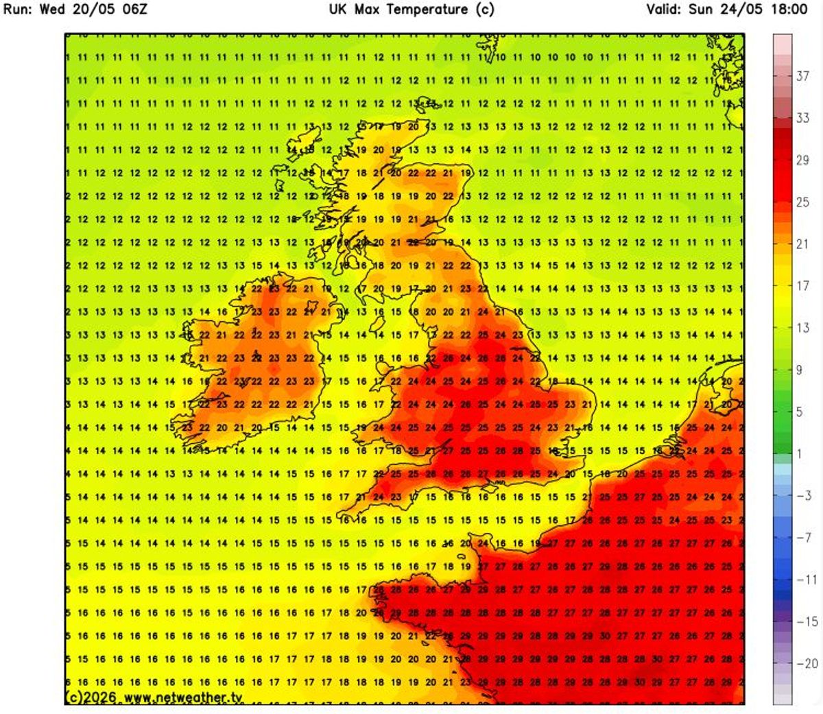 Sunday temperature map