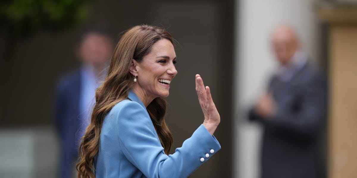 Kate Middleton Begins Italy Trip in a Powder Blue Edeline Lee Suit