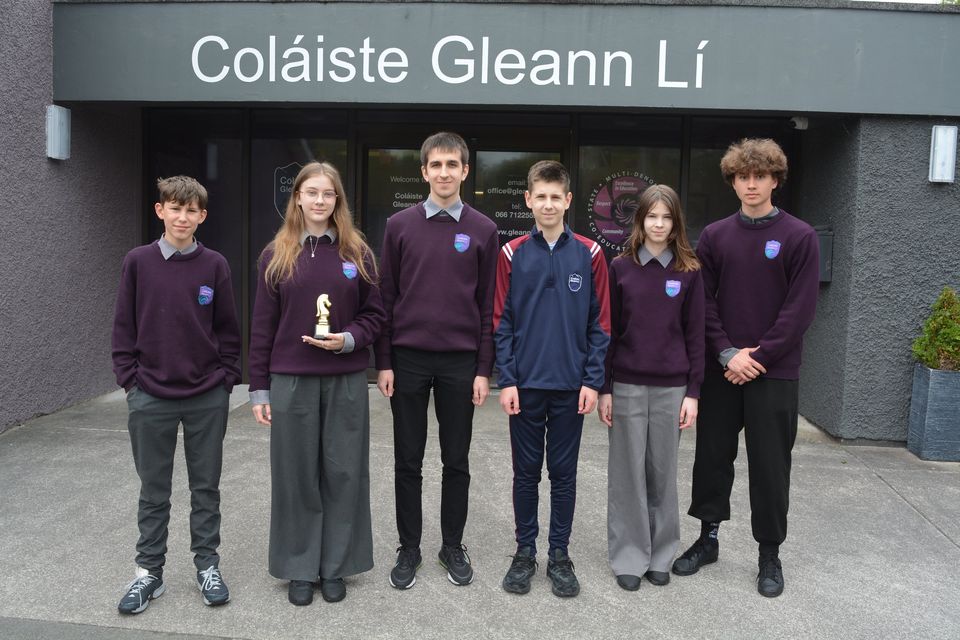 The Coláiste Gleann Lí students who took part in the recent All-Ireland chess tournament up in Nenagh. Pictured are: Declan Stokoe, Maryna Petrenko, Mikhail Kadsai, Kostya Dievochkain, Irena Petrenko and Arseniis Ooly. Photo by Fergus Dennehy.