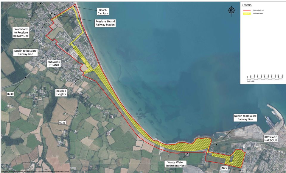 An aerial view of the preferred route for the Rosslare greenway.