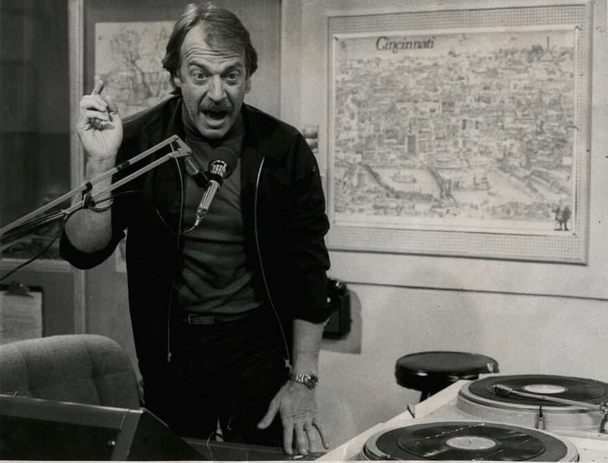 Dr. Johnny Fever (Howard Hesseman) broadcasts from the WKRP studio which featured a large Cincinnati map on the wall.