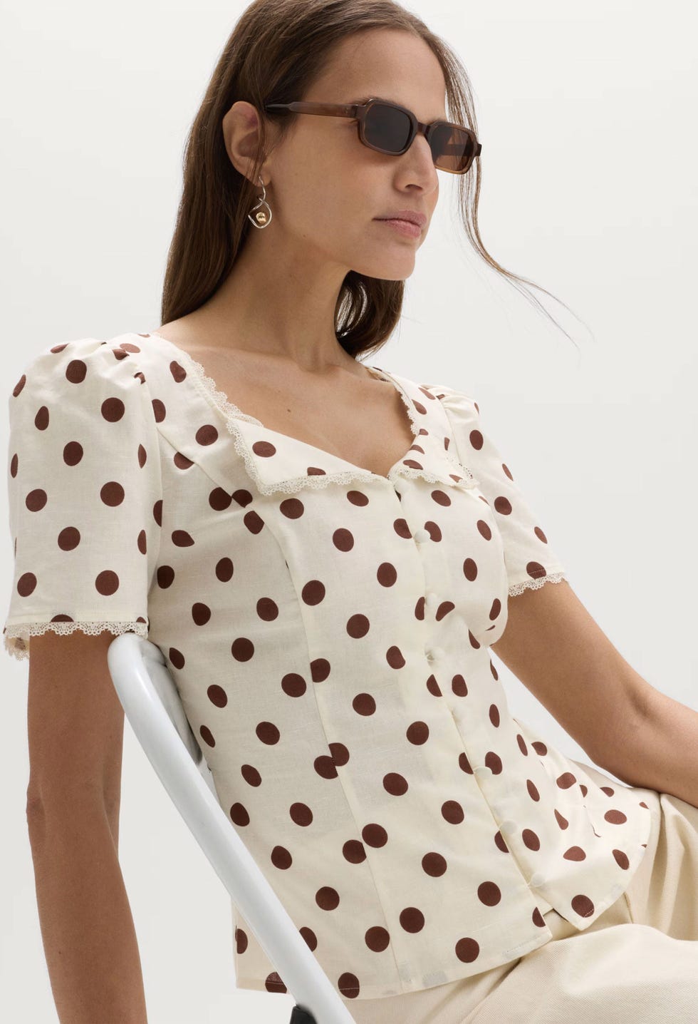 Polka Dot Lace Detail Button Through Top Polka Dot Lace Detail Button Through Top