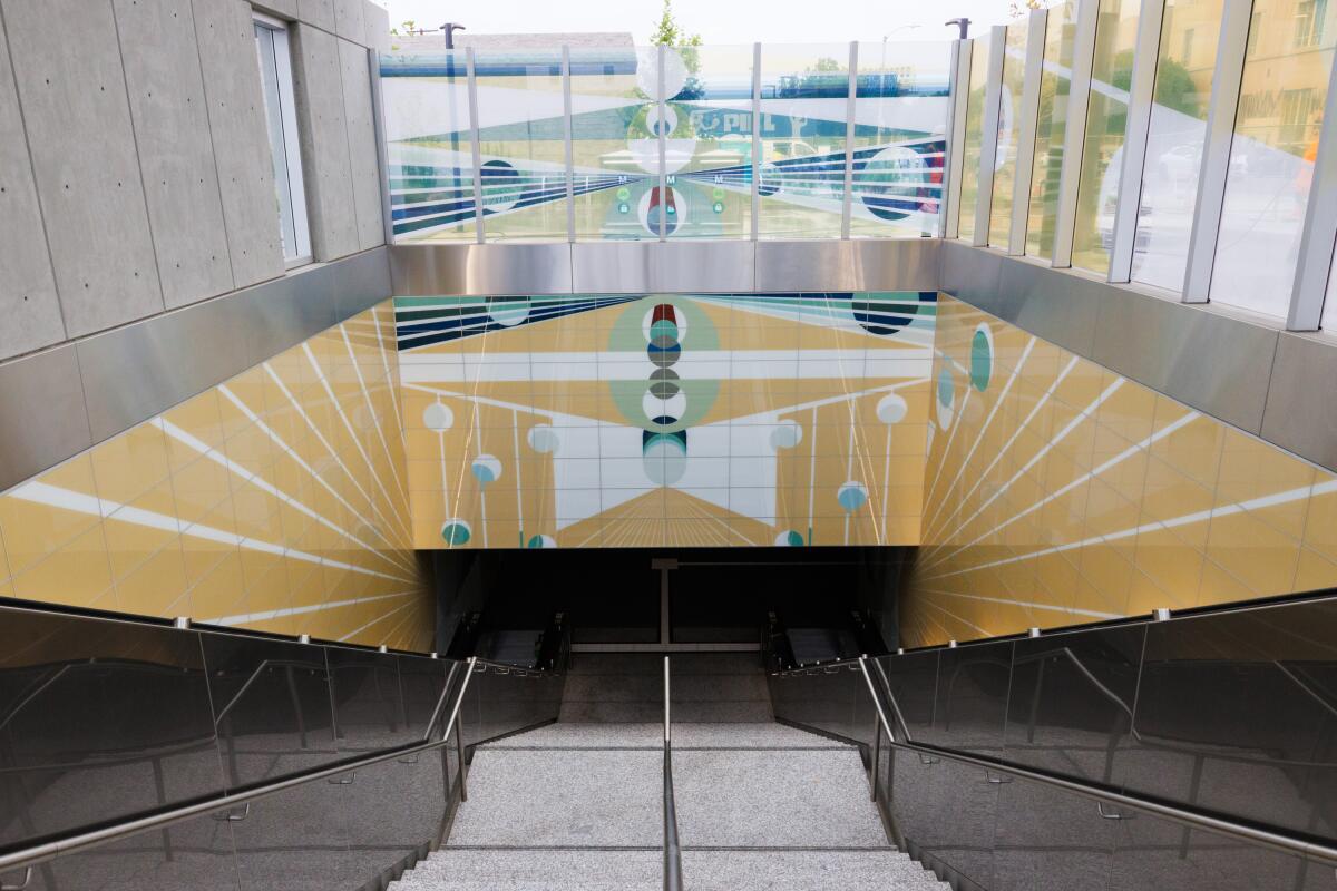 Artist Eamon Ore-Giron's artwork at the Wilshire/La Brea Metro Station 