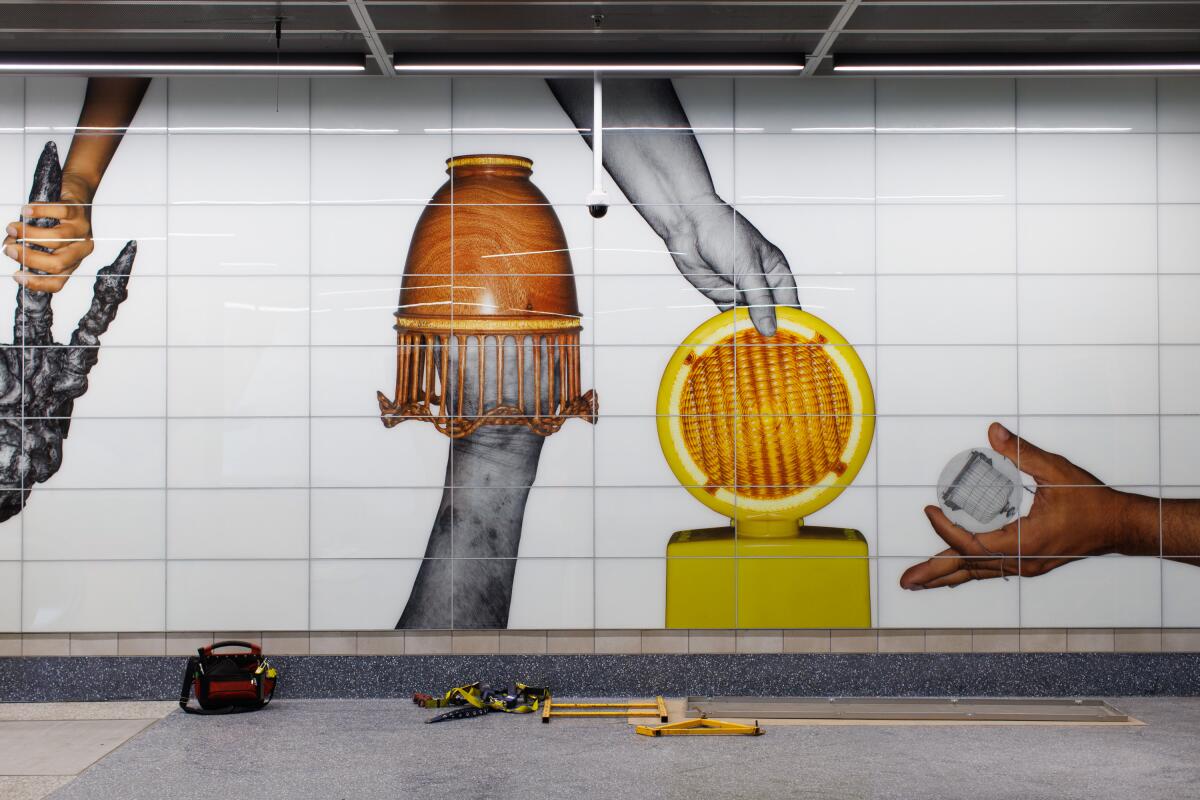 Artist Karl Haendel's work inside the Wilshire/Fairfax Metro Station