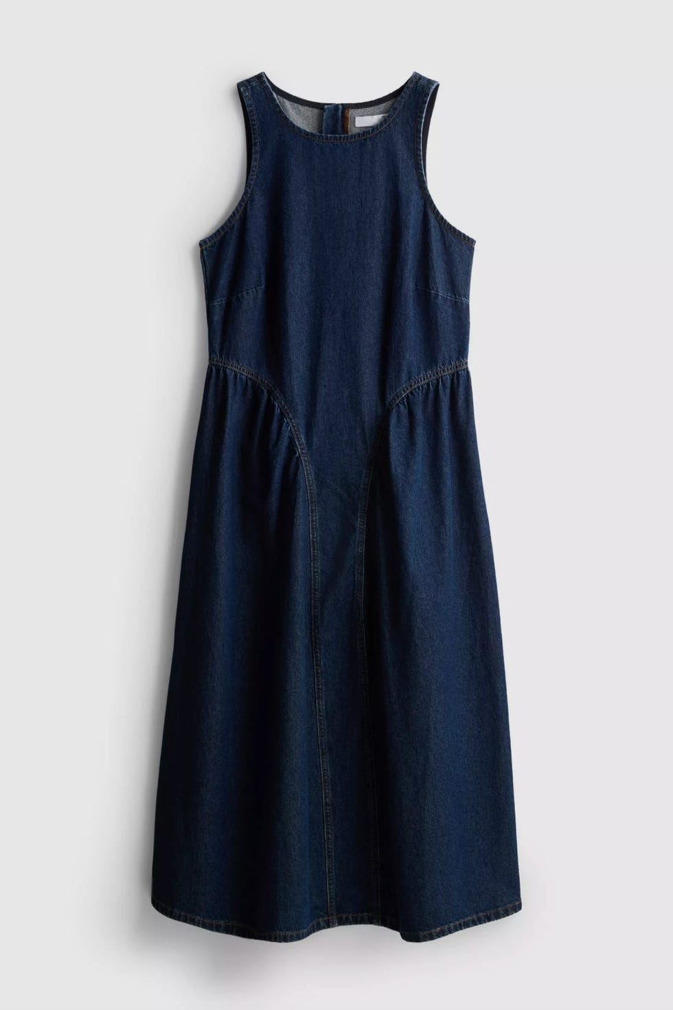 Cotton Denim Drop Waist Midi Dress