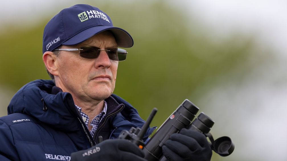 Aidan O'Brien watching his string work at Ballydoyle on Monday morning
