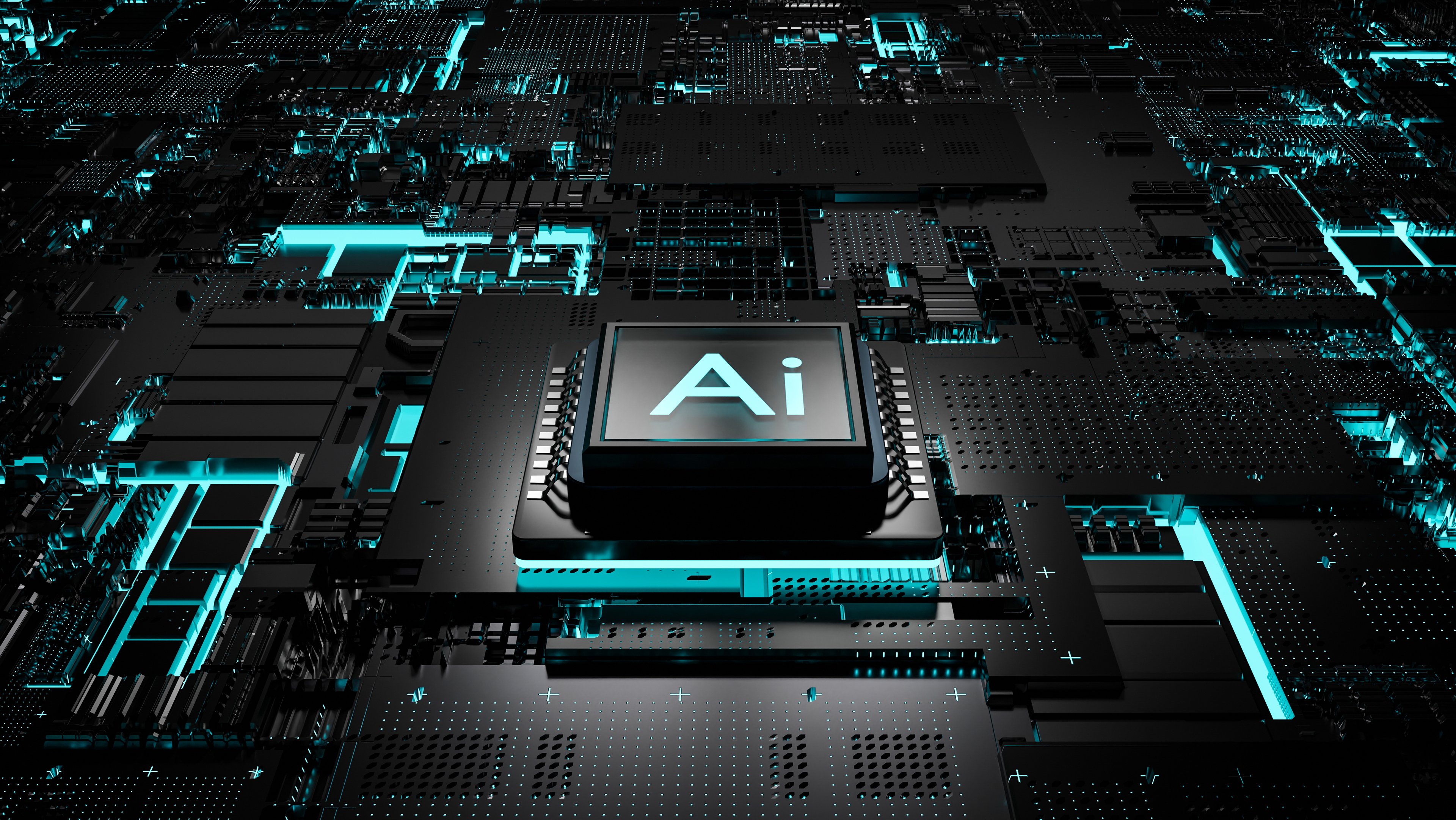 An up close image or an AI chip.