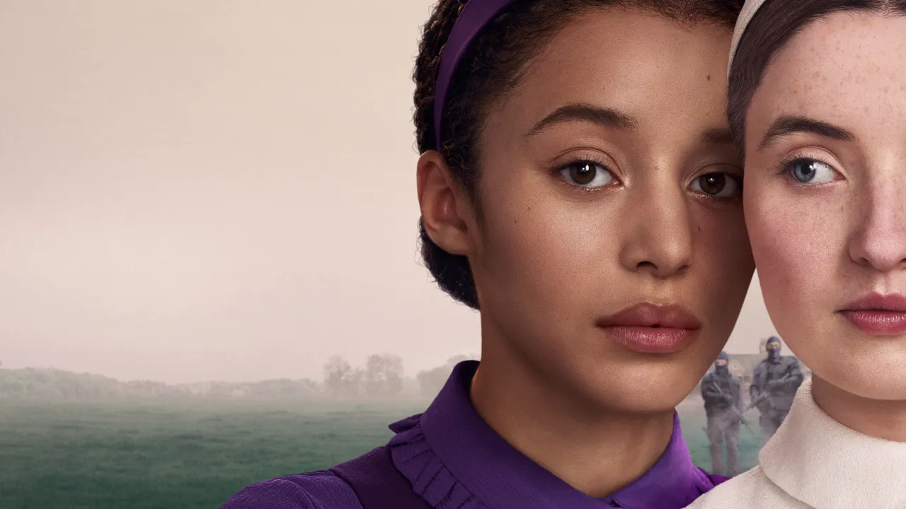 An image for The Testaments showing Agnes and Daisy, played by Chase Infiniti and Lucy Halliday, respectively