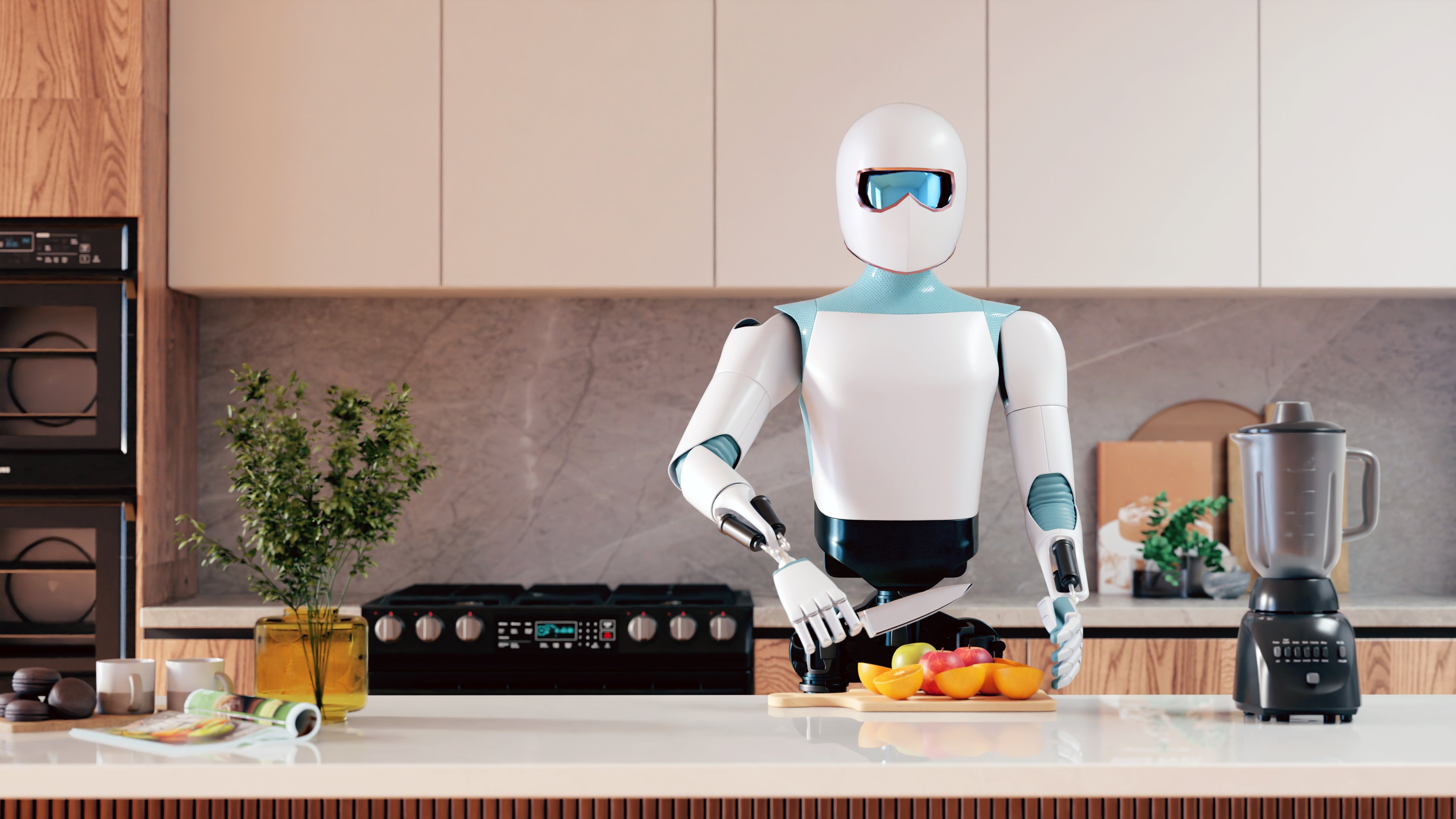 A robot working in the kitchen.