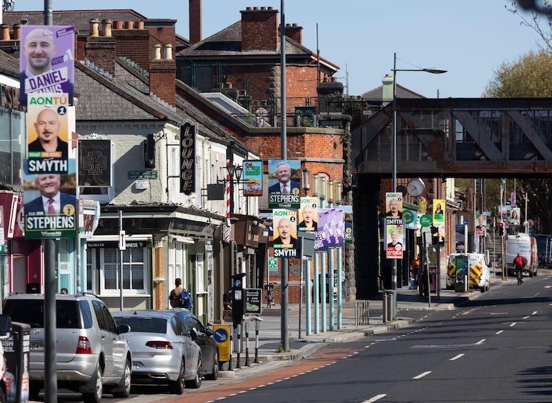 Election posters for the Dublin Central byelection are seen in Drumcondra. Photograph: Sam Boal/Collins