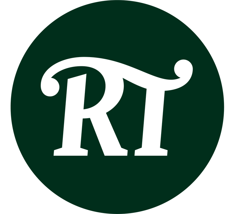 Radio Times logo compressed to an RT icon in white, sitting within a dark green circle