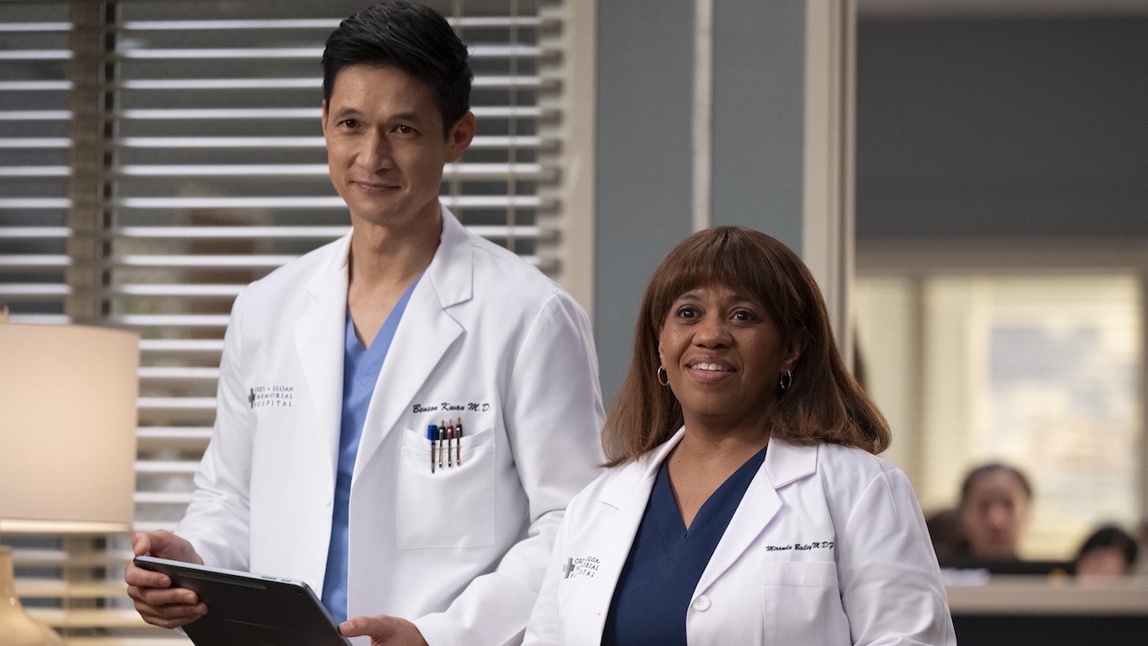Harry Shum Jr. and Chandra Wilson in season 22 of Grey’s Anatomy