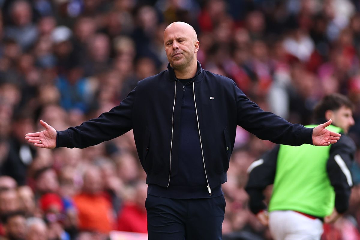 Liverpool head coach Arne Slot reacts