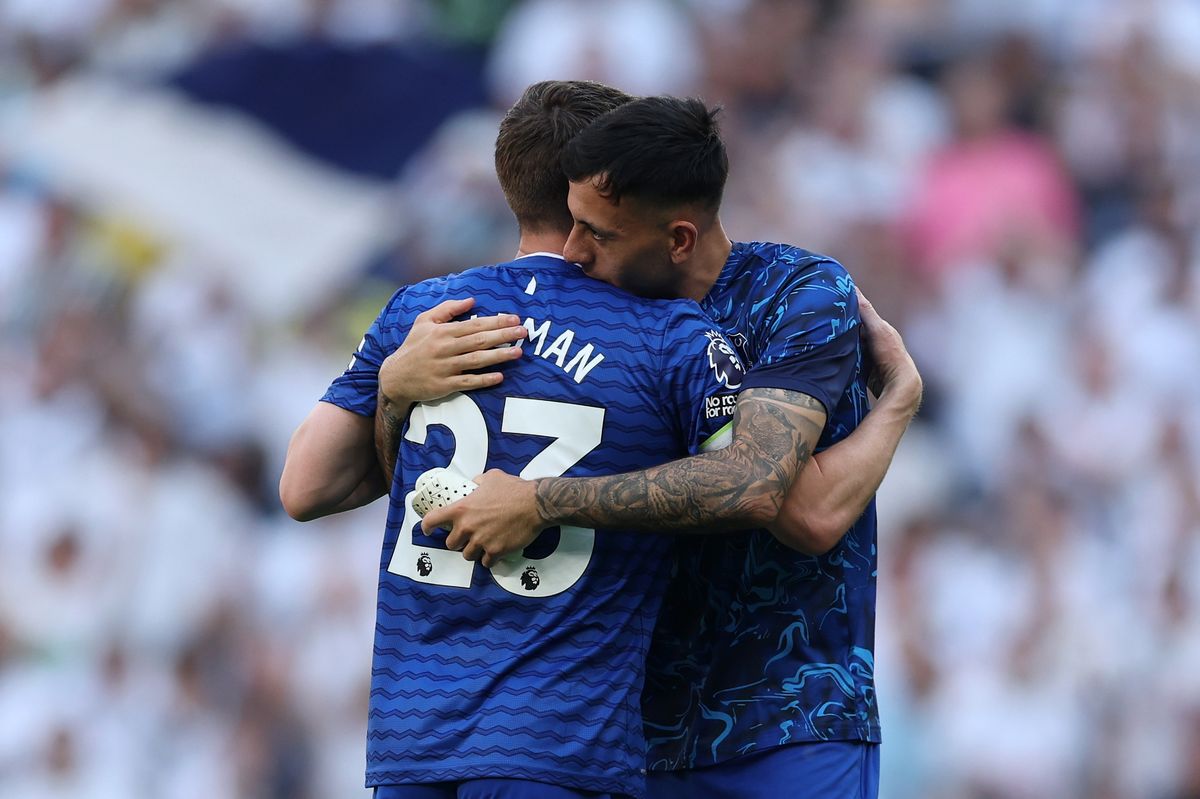 LONDON, ENGLAND - MAY 24: Seamus Coleman and Dwight McNeil of Everton embrace after the Premier League match between Tottenham Hotspur and Everton at Tottenham Hotspur Stadium on May 24, 2026 in London, England. (Photo by Alex Pantling/Getty Images)