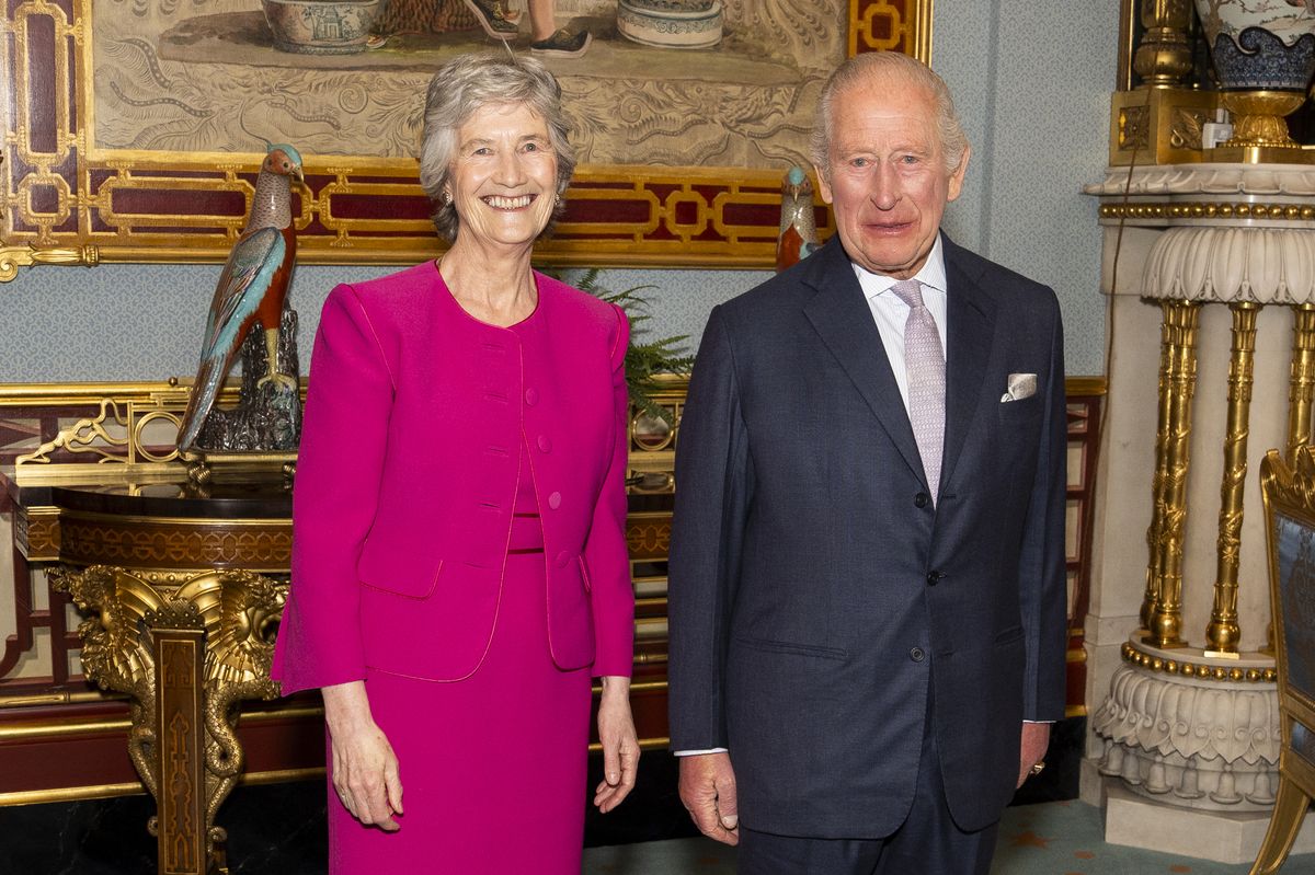 Irish president Catherine Connolly during an audience with King Charles III at Buckingham Palace on May 18, 2026 in London, England