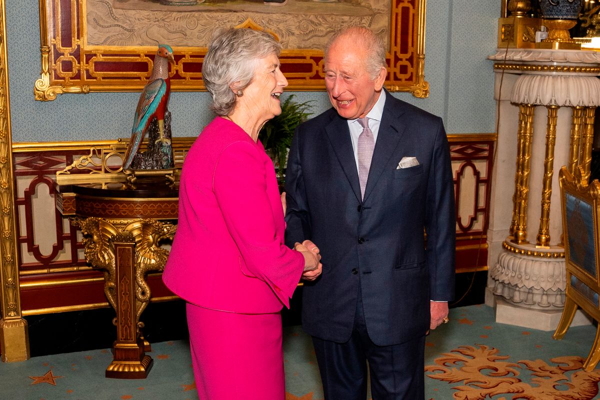 Irish president Catherine Connolly during an audience with King Charles III at Buckingham Palace on May 18, 2026 in London, England