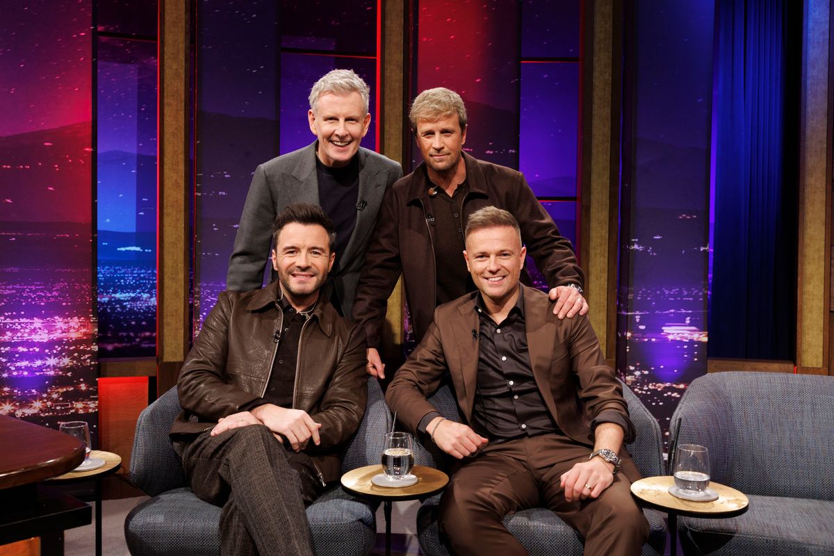 Westlife pictured with Patrick Kielty on The Late Late Show