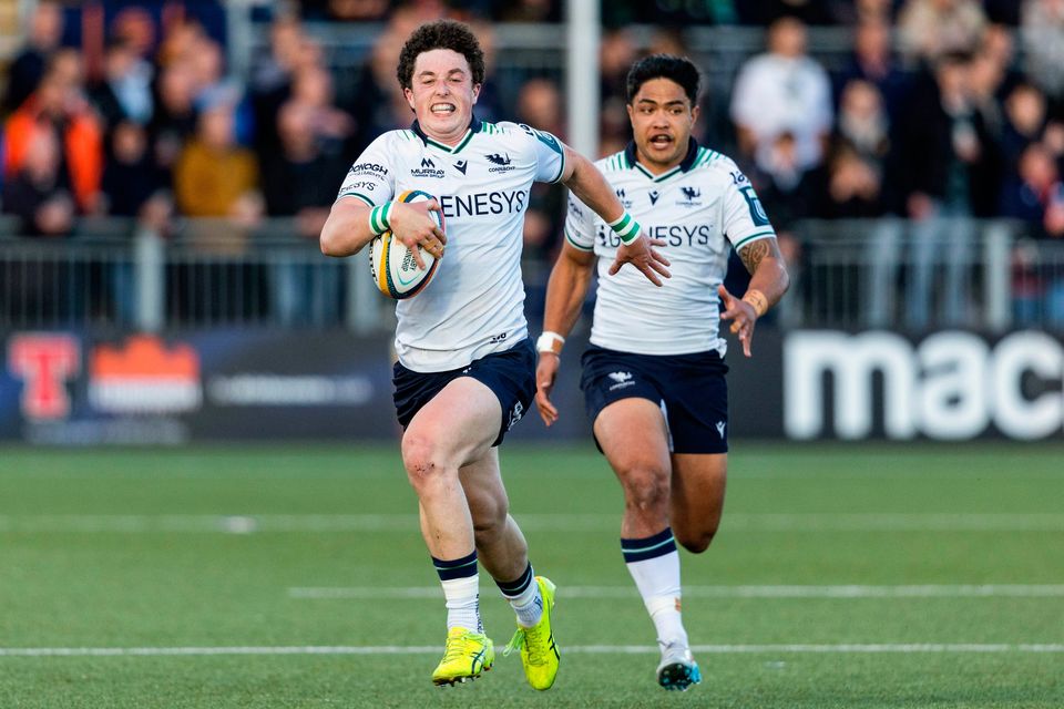 Harry West makes a break for Connacht during their URC victory over Edinburgh
