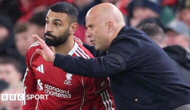 Liverpool forward Mohamed Salah and Reds manager Arne Slot
