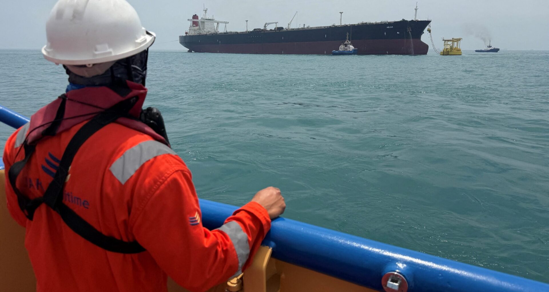 Oil tanker HELGA is moored at one of Iraq's southern offshore oil terminals near Basra