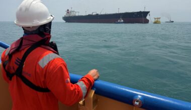Oil tanker HELGA is moored at one of Iraq's southern offshore oil terminals near Basra