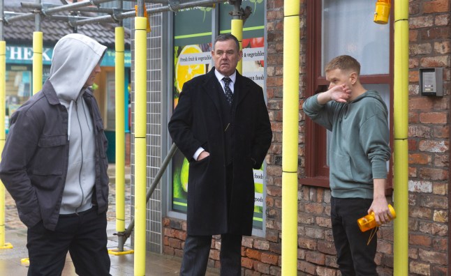 George confronting a hooded Theo in Coronation Street