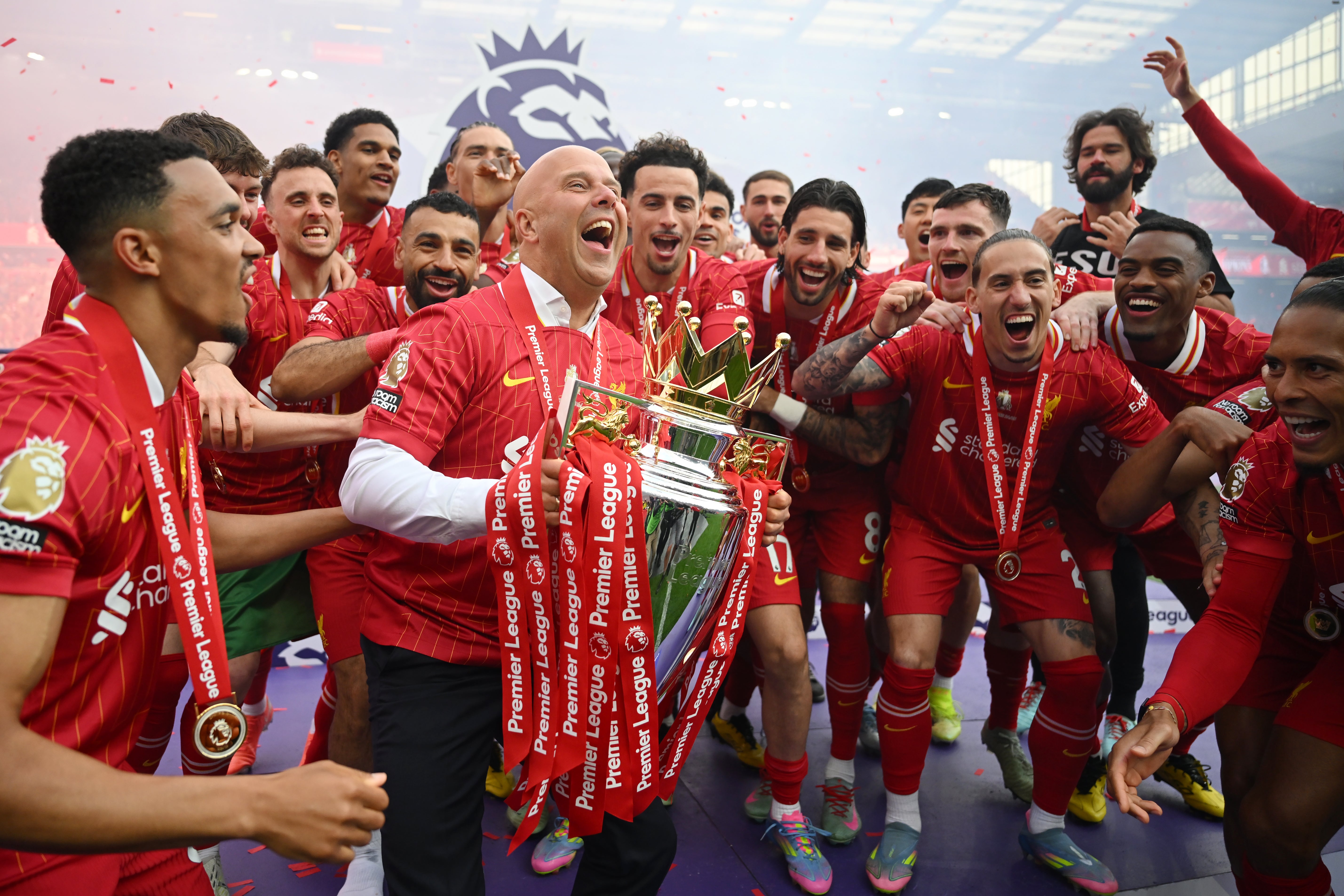 Slot was celebrating a remarkable Premier League triumph just 12 months ago