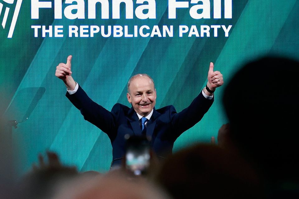 Taoiseach and Fianna Fáil leader Micheal Martin arrives to make his keynote address during the party's ard fheis at Dublin Royal Convention Centre. Photo: PA
