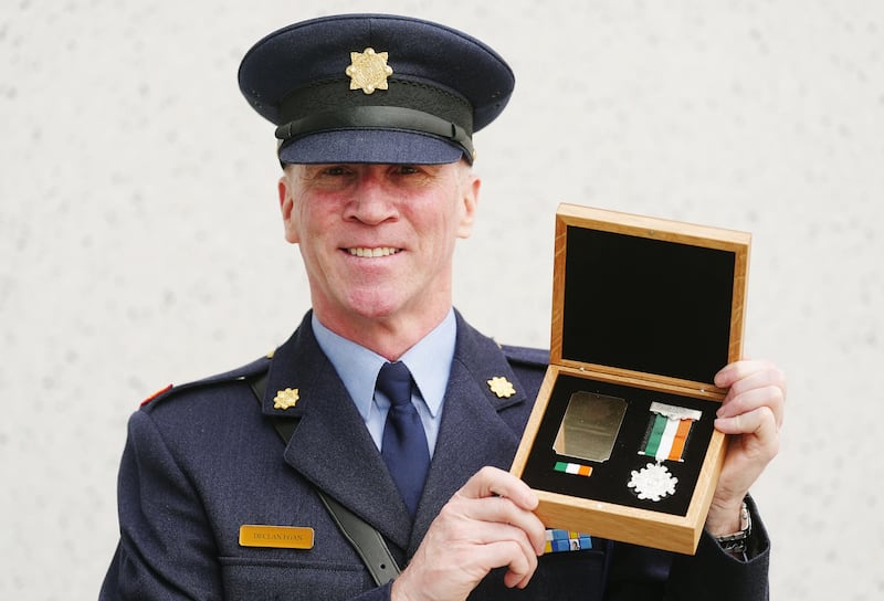 Gda Insp Declan Egan, whose father, det sgt Michael Egan, was posthumously awarded a silver Scott Medal. Photo: Brian Lawless/PA