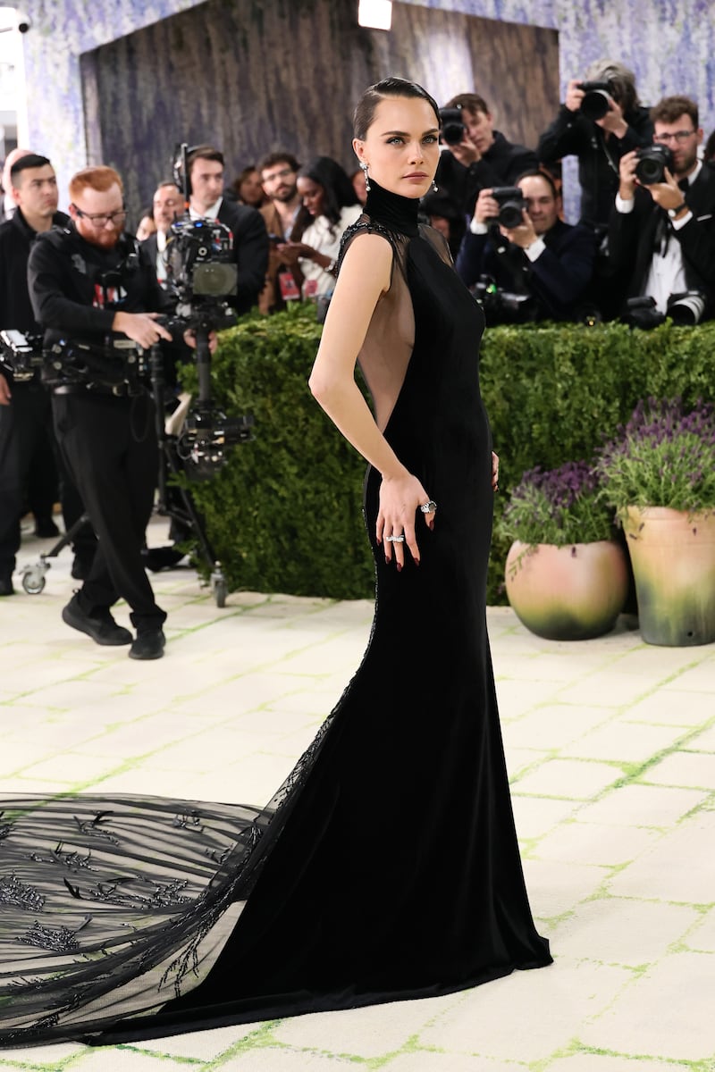 Cara Delevingne in a Ralph Lauren gown. Photograph: Theo Wargo/FilmMagic