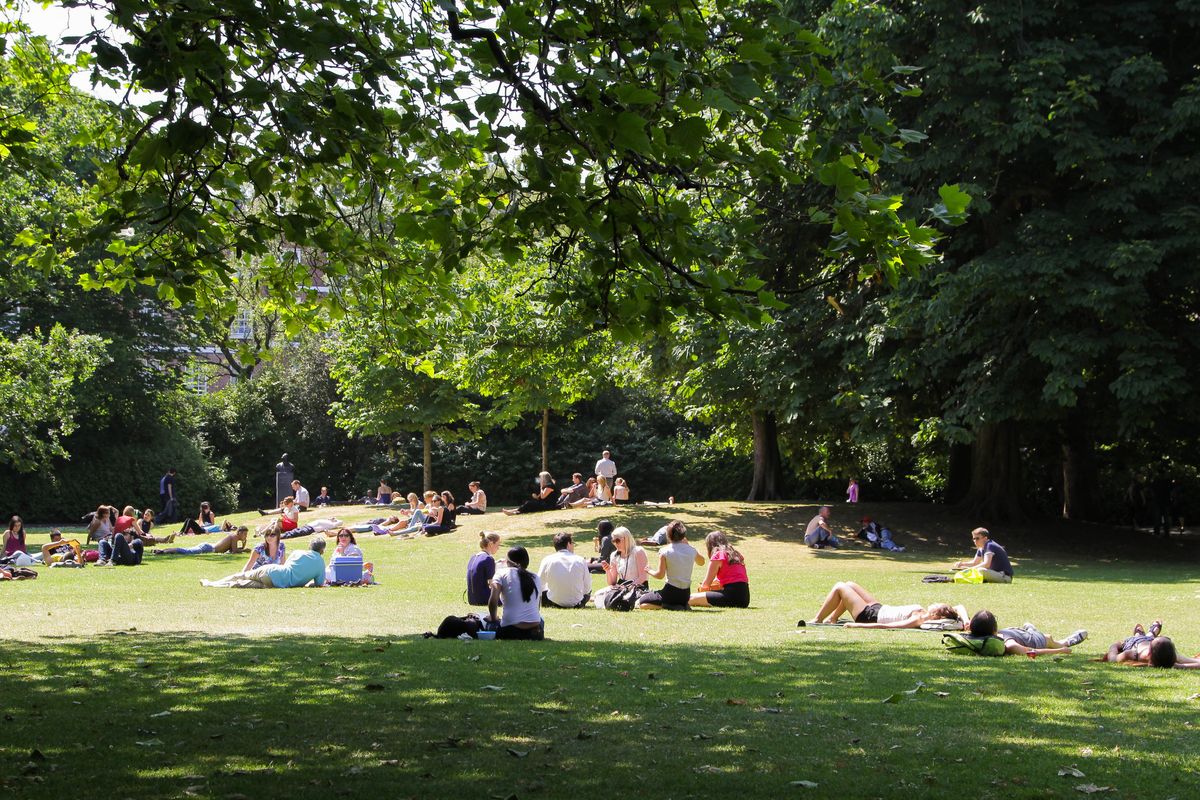People enjoy the warm weather in St Stephen's Green in Dublin