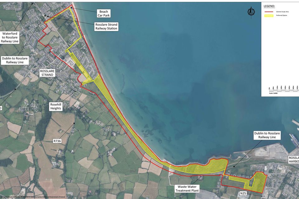 An aerial view of the preferred route for the Rosslare greenway.