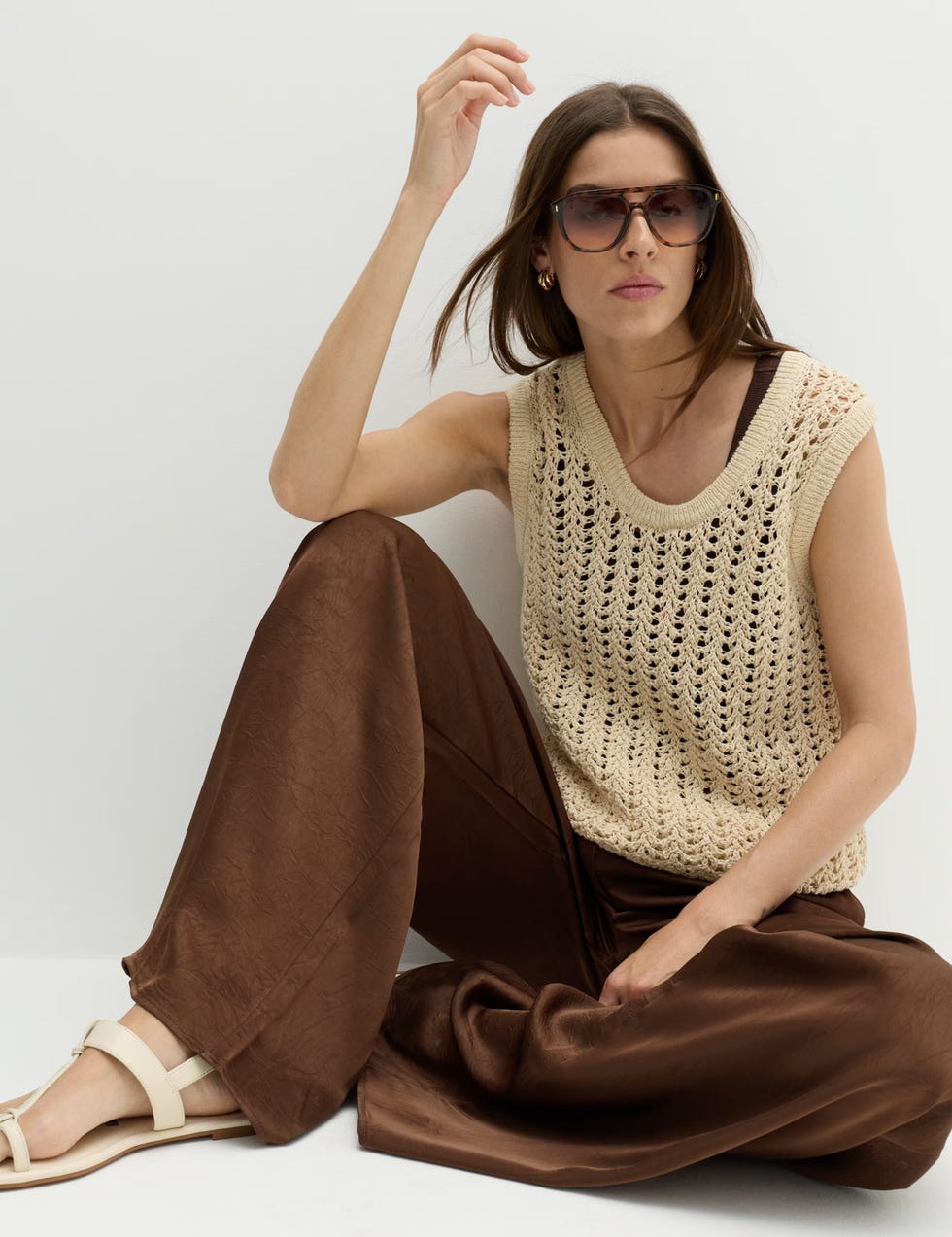 M&S satin brown wide-leg trousers m&s satin brown wide leg trousers