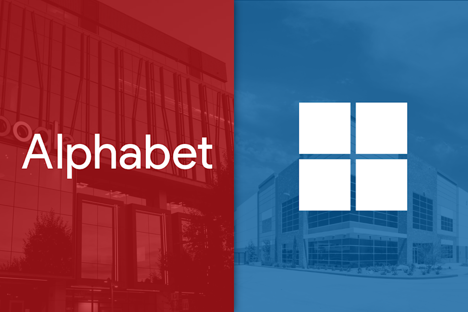 Alphabet and Microsoft logos side by side.