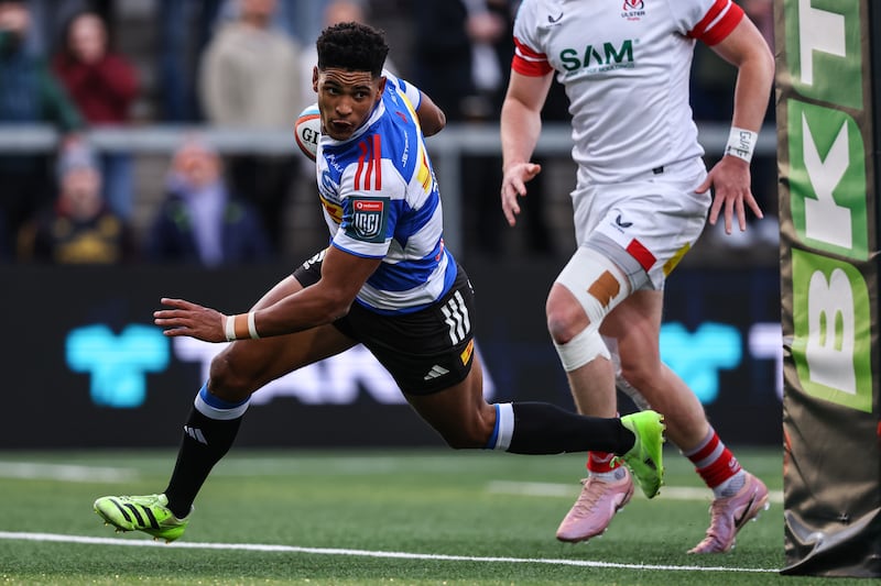 Sacha Feinberg-Mngomezulu runs in Stormers' second try on Friday against Ulster. Photograph: Ben Brady/INPHO
