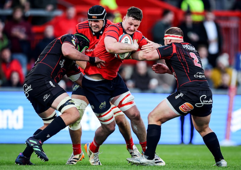Munster's Evan O'Connell in action against the Lions at Thomond Park. Photograph: Dan Clohessy/Inpho