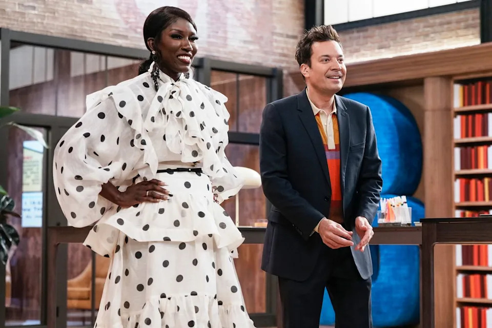 Bozoma Saint John and Jimmy Fallon on 'On Brand with Jimmy Fallon'.Credit: David Holloway/NBC via Getty