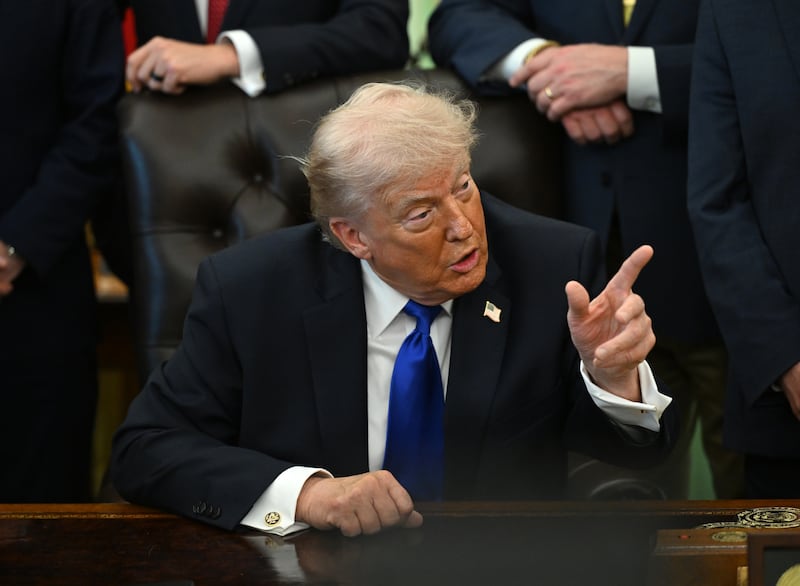 US president Donald Trump speaks in the Oval Office of the White House, in Washington on Thursday. Photograph: Kenny Holston/The New York Times
                      