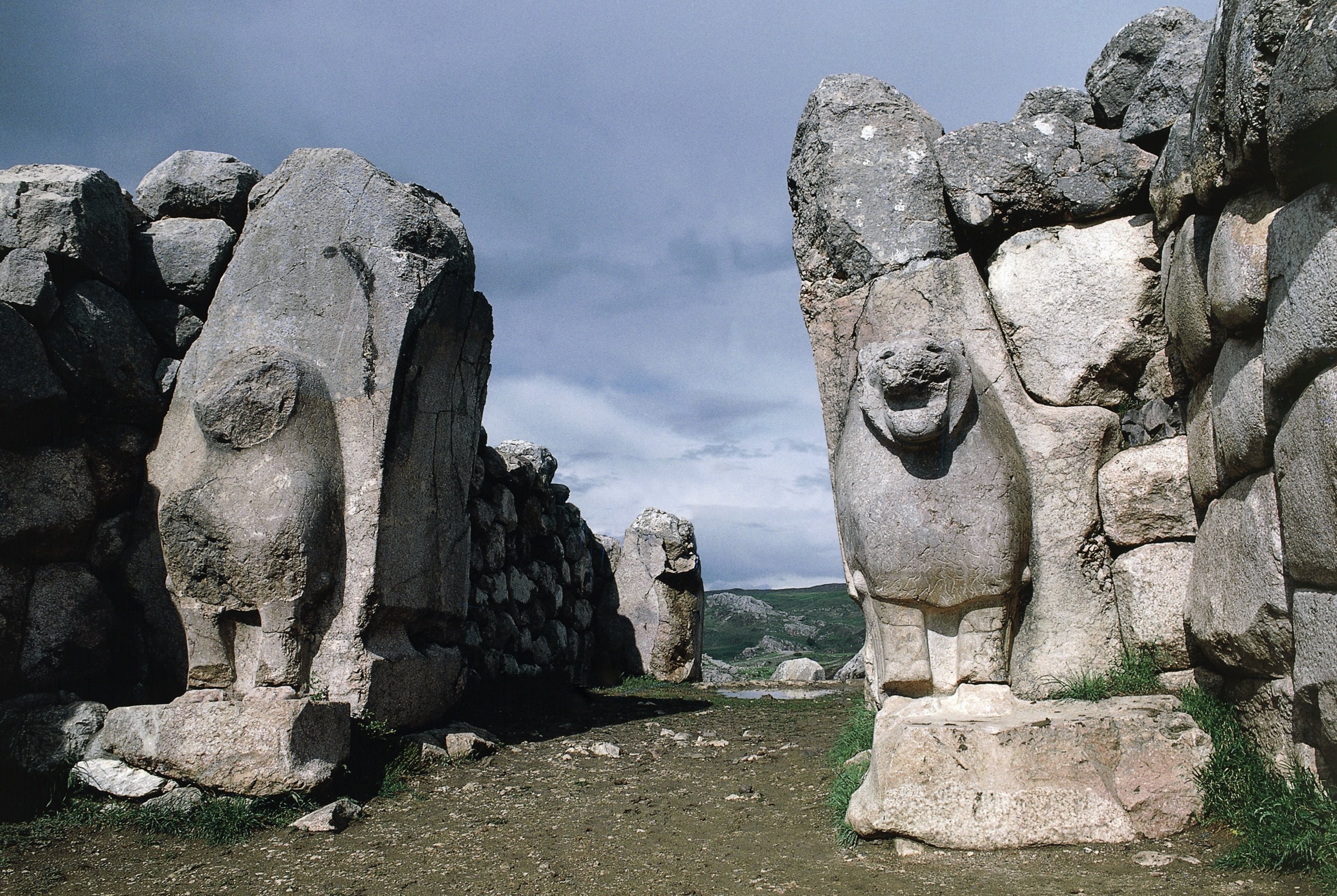Lion’s Gate set in the walls of Hattusa (Boğazköy), capital of the Hittite Empire, UNESCO World Heritage Site (1986), Boğazkale, Türkiye. (Getty Images Photo)