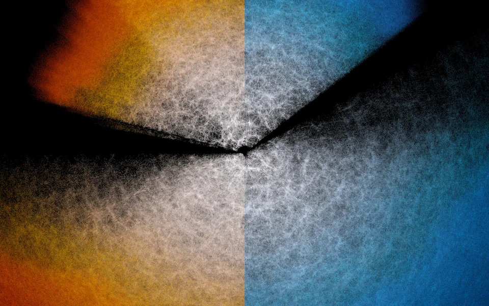 A series of colored shapes against a black background.