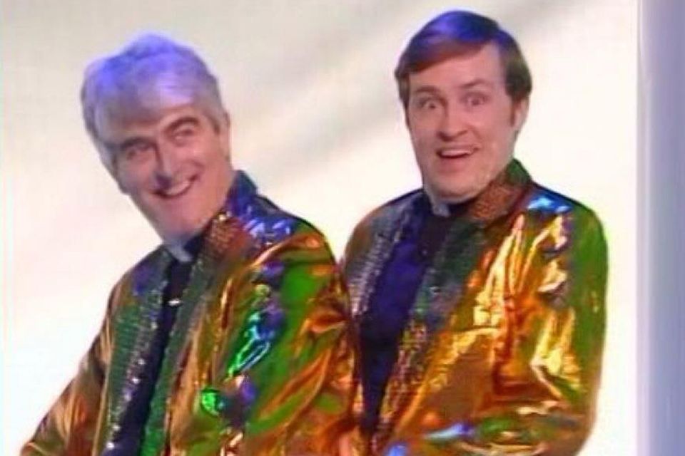 The late Dermot Morgan and Ardal O'Hanlon in the Father Ted episode A Song for Europe