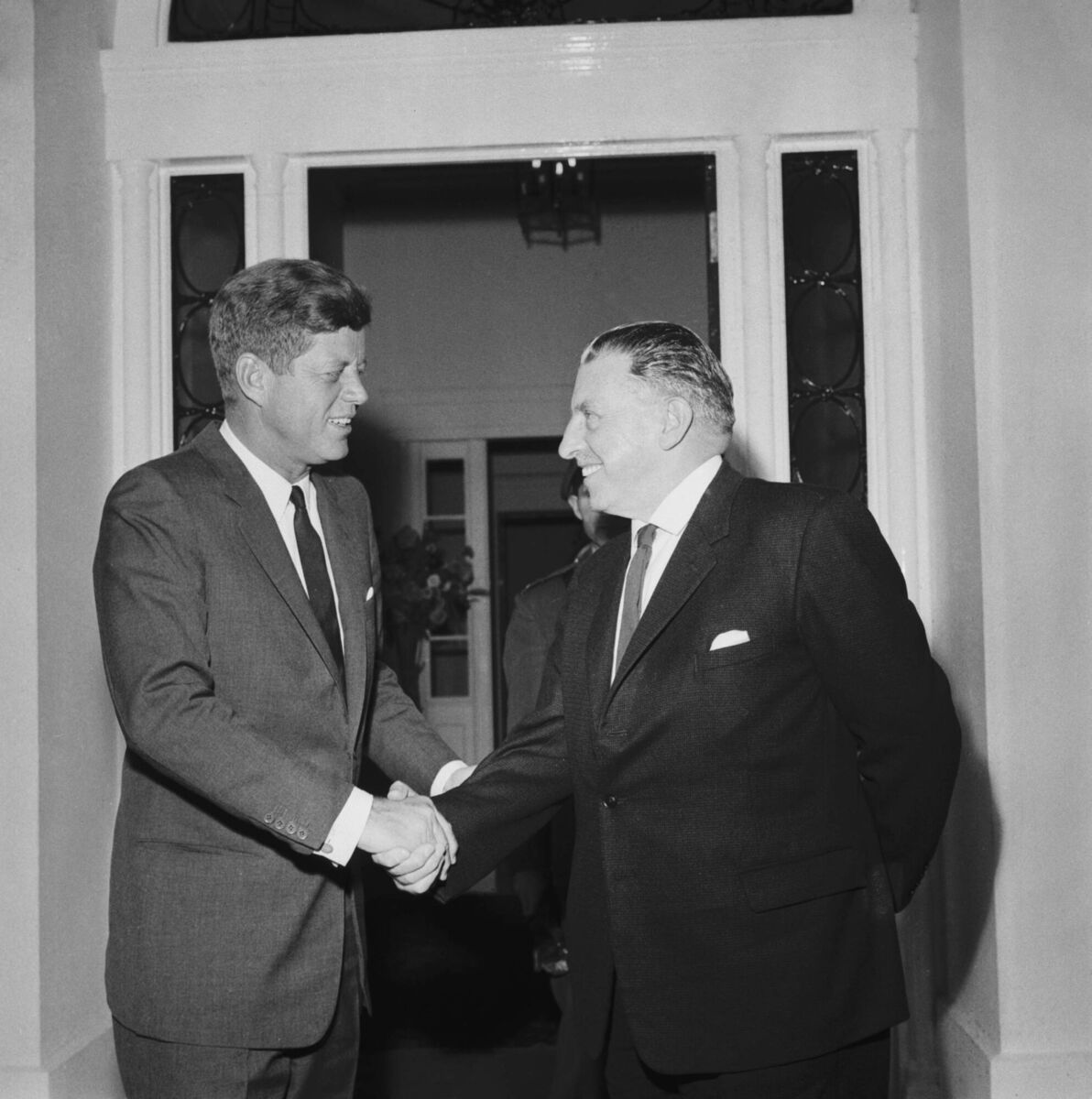 US president John F. Kennedy with Taoiseach Seán Lemass at the US Embassy in Dublin during a visit to Ireland in June 1963. File photo: Evening Standard/Hulton Archive/Getty Images