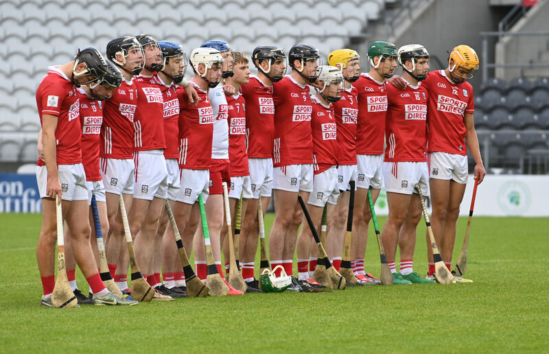 The Cork team line up for the national anthem. Picture: Eddie O'Hare