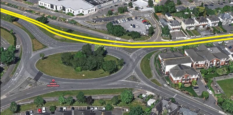 The new revised preferred Cork Luas route at the Wilton Roundabout. 