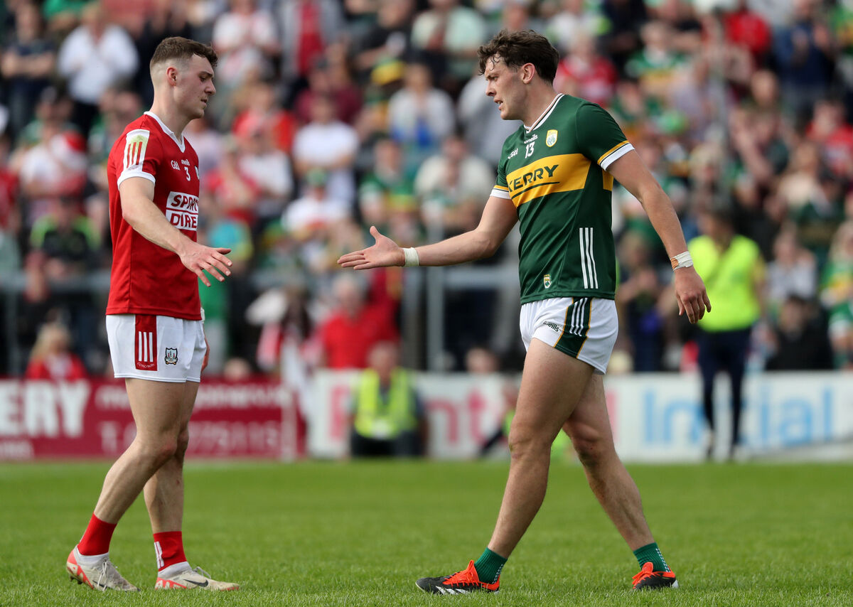Cork's Daniel O’Mahony and David Clifford of Kerry in 2024. Picture: INPHO/Bryan Keane