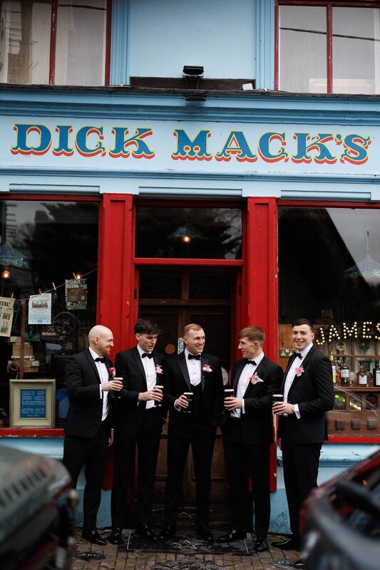 Adrian Enright with his groomsmen Dara Noonan, Colm McSweeney, Dean Enright, and Padraig Enright. 