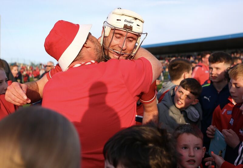 Cork's Tim O'Mahony is congratulated by supporters at the end of the game. Picture: Inpho