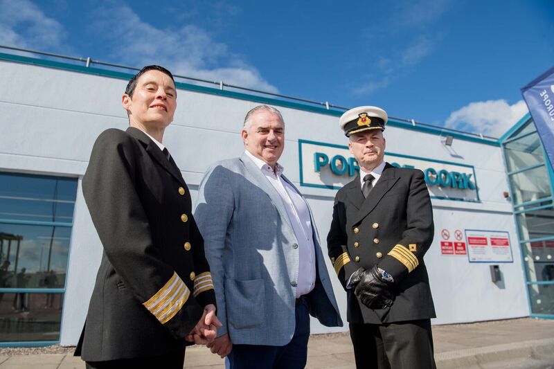 Hibernia Line's head of onboarding Helen Rogers, CEO Aidan Coffey, and captain Paul Roche at last week's announcement of the new ferry route between Cork and France which is scheduled to begin in June. Daragh McSweeney/Provision